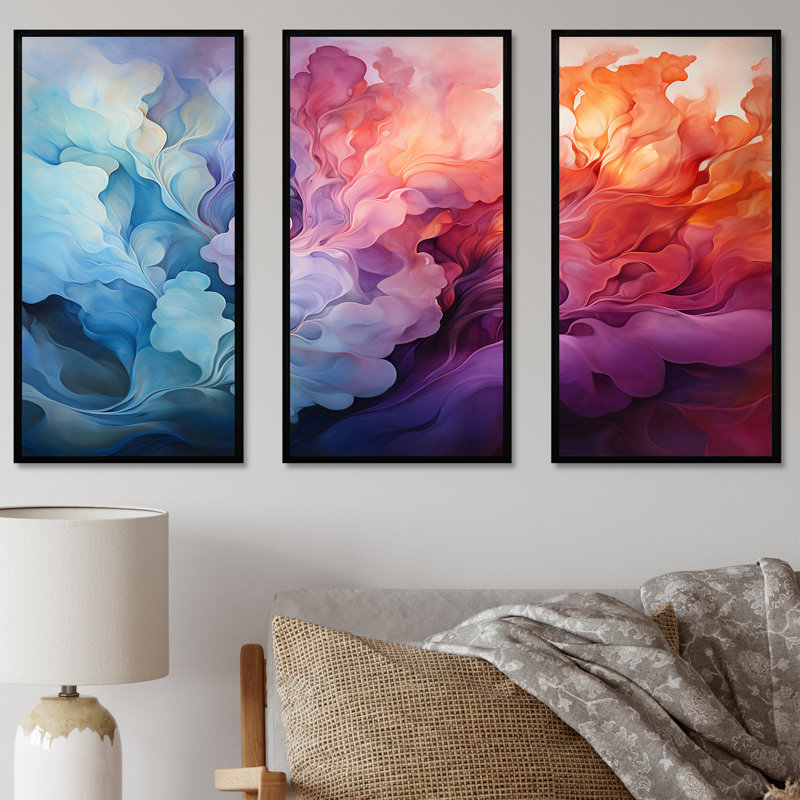 «Colorful Heavenly Horizons I», ensemble d'art mural sur toile Sky, Cadre flottant noir, H 40 po x l 60 po x P 1 po