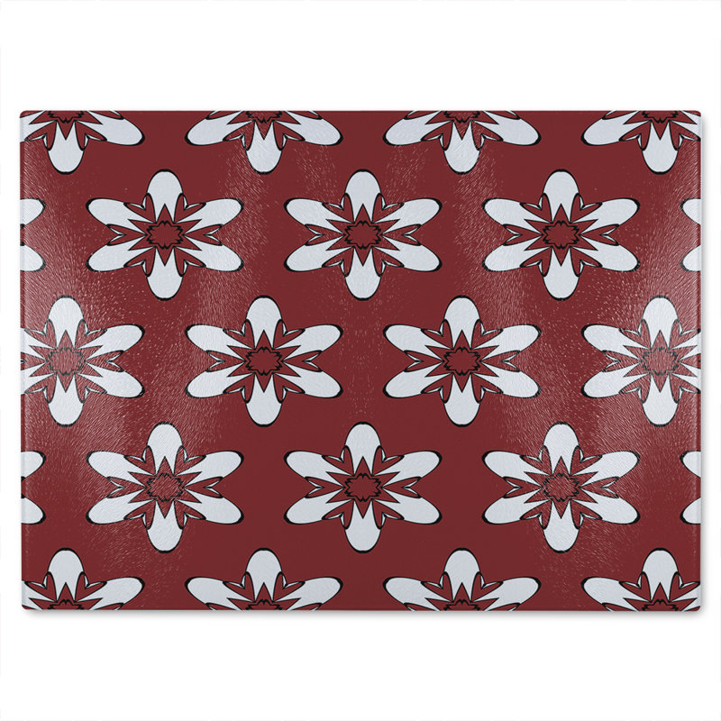 Modern Decorative Floral Pattern Glass Chopping Board, 40cm L x 28cm W