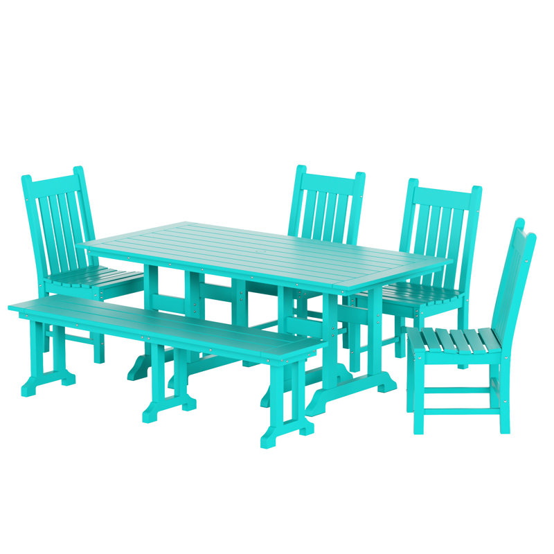Laguna 6 - Person Patio Dining Set with Rectangular Table, Turquoise
