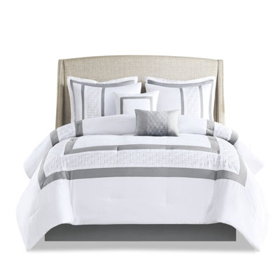 King Embroidered Comforter Ensemble 8Pc - Sophisticated Style, 8 Piece Transitional Decorative Pillows