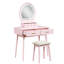 Pink Vanity For Bedroom With Mirror, Stool & Spacious Drawers Furniture And Mirror - Storage