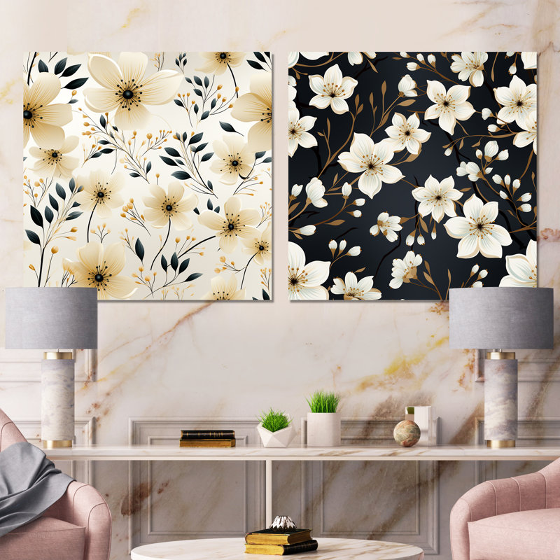 Penman - Ensemble de 2 décorations murales florales, Toile tendue, H 16 po x l 33 po x P 1 po