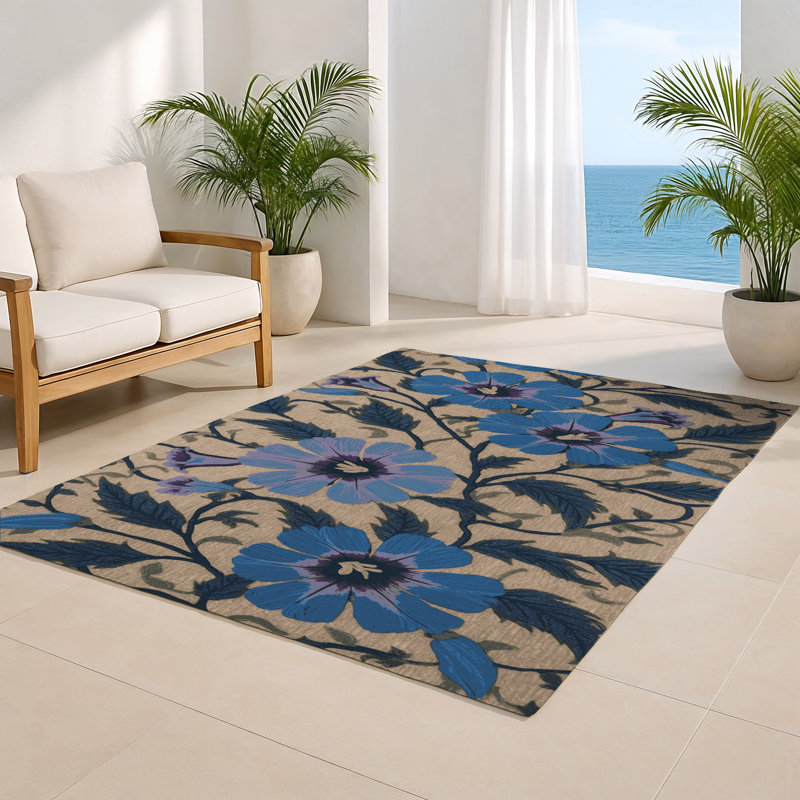 Tapis d'intérieur et d'extérieur gris Botanical, Rectangulaire 8 pi x 10 pi