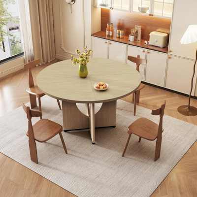 Table de salle à manger ronde pour 4 à 6 personnes, table de salle à manger de cuisine moderne avec base à piédestal robuste, table circulaire en bois pour salle à manger, naturel