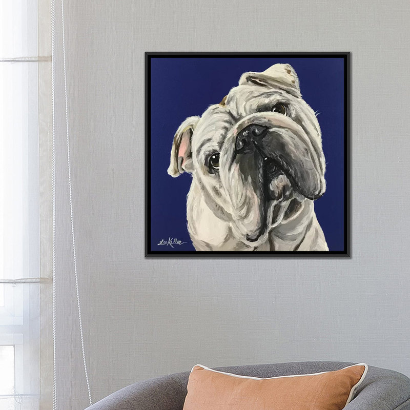 « english bouledogue on blue » par hippie hound studios, impression sur toile tendue, H 26 po x l 26 po x P 1,5 po