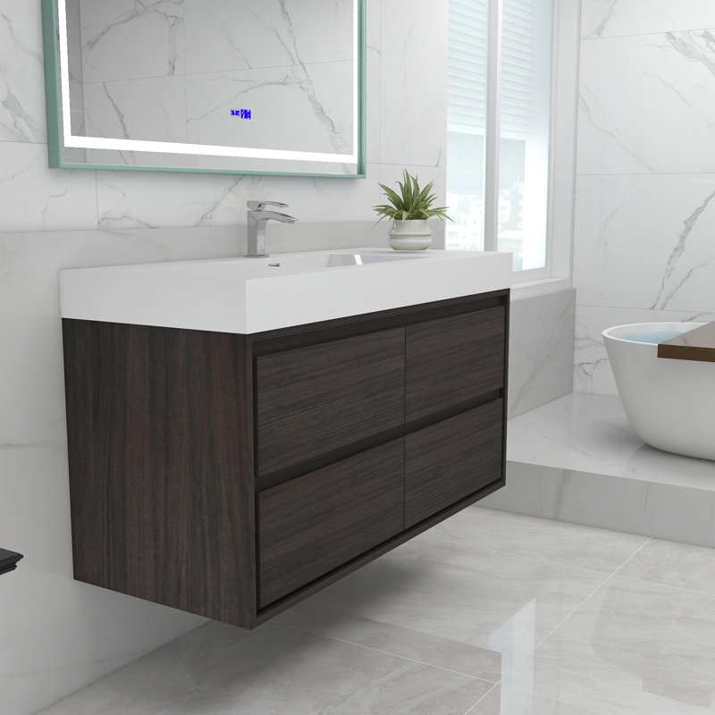 48'' Single Bathroom Vanity with Acrylic Top, Gray Oak