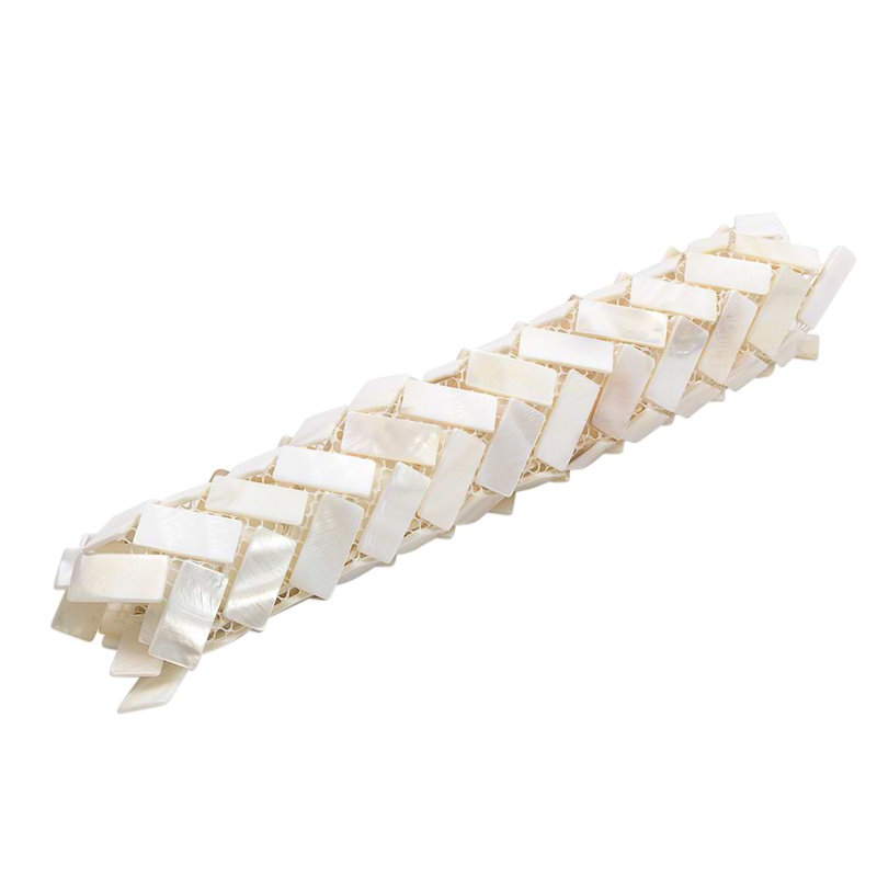 Oyster .5x1 Herringbone Polished Pearl Mosaic Tile