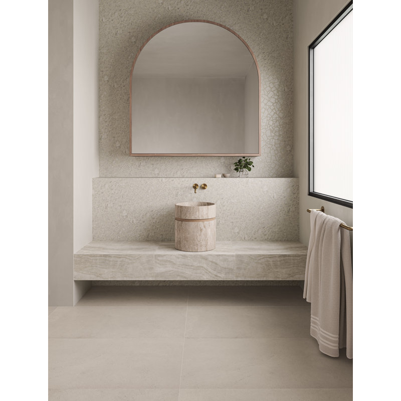 Thaddeus 24" x 48" Porcelain Stone Look Wall & Floor Tile, Creme