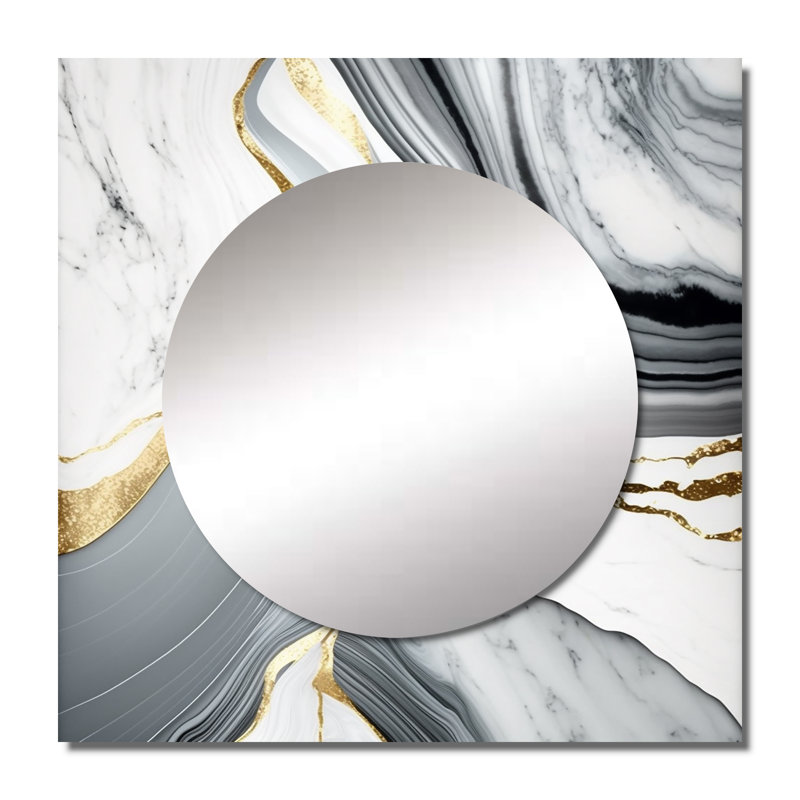 Miroir abstrait géométrique en marbre gris II, 23 po x 23 po