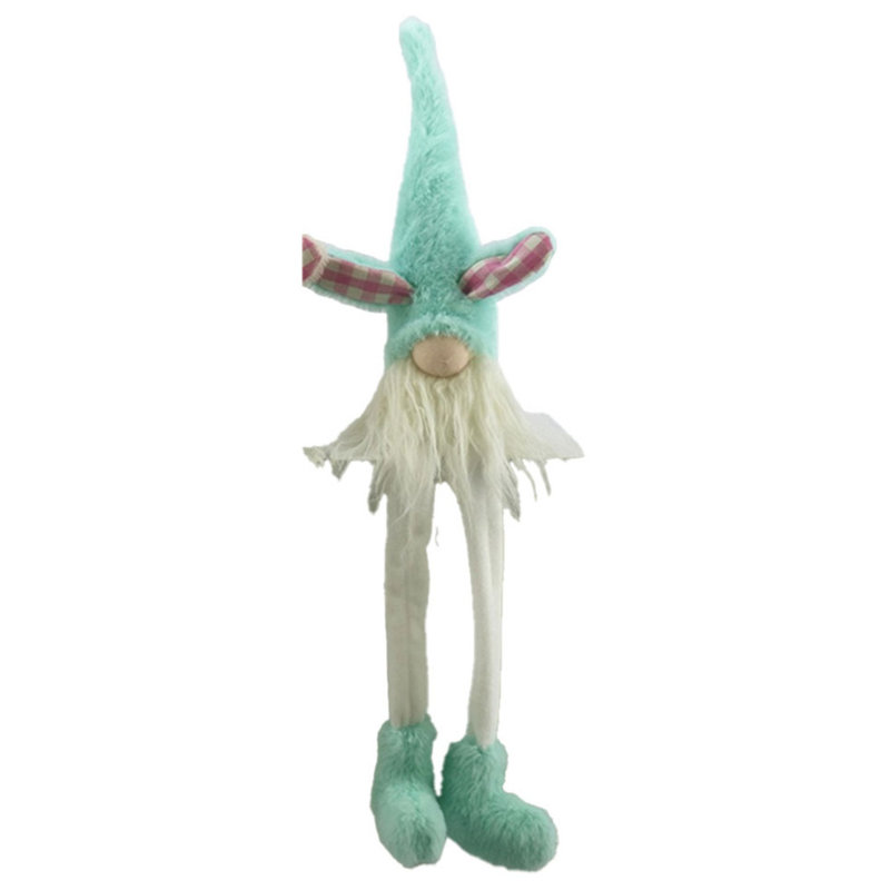 Gnome de Pâques en tissu bleu avec pieds suspendus H 23 po