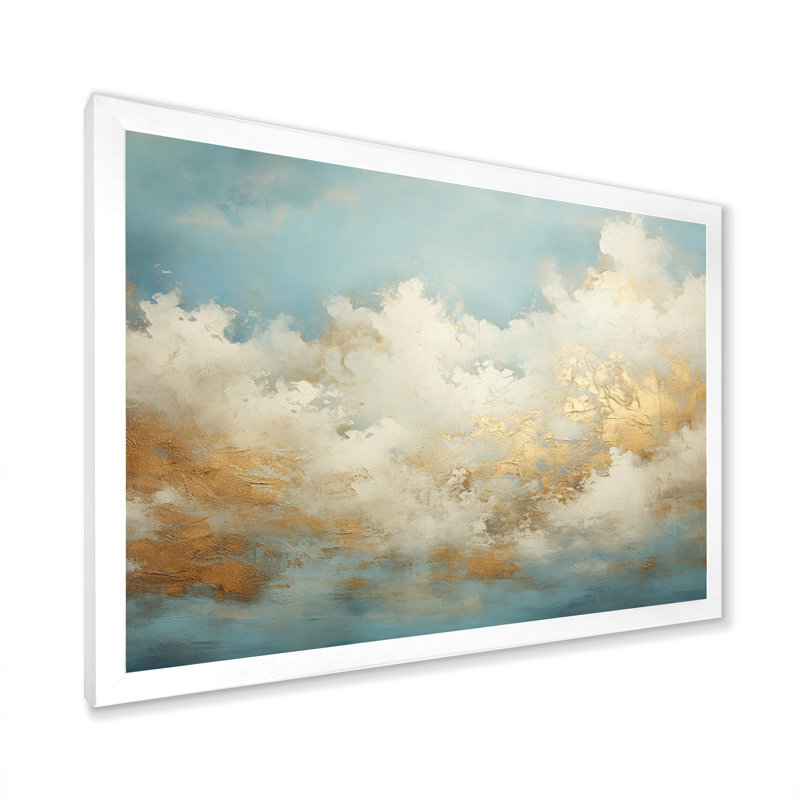 Beige doré minimalisme nuages - art mural nuages, Cadre photo blanc, H 34 po x l 44 po x P 1,5 po
