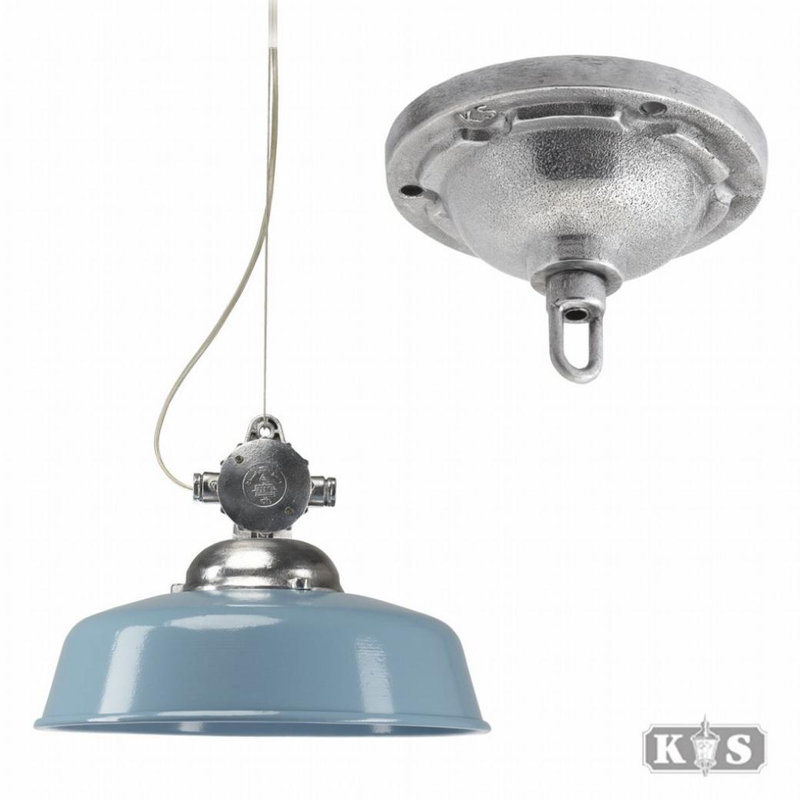 Detroit 1 - Light Aluminium Dome Pendant, Baby Blue