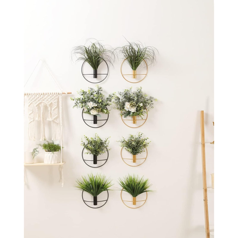 Porte-décoration murale en métal, fleurs artificielles montées, paquet de 2 fausses blés dorés, verdure artificielle, maison de campagne, boho
