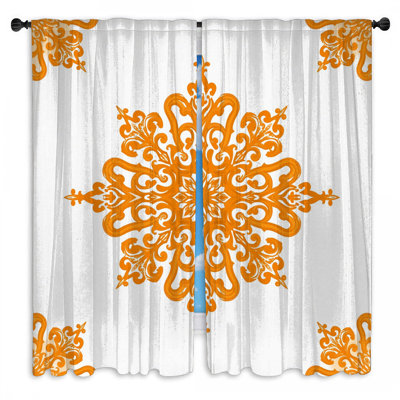 Orange Ornament Motif Window Curtains Ornament Sheer & Room Darkening - 2 Panels