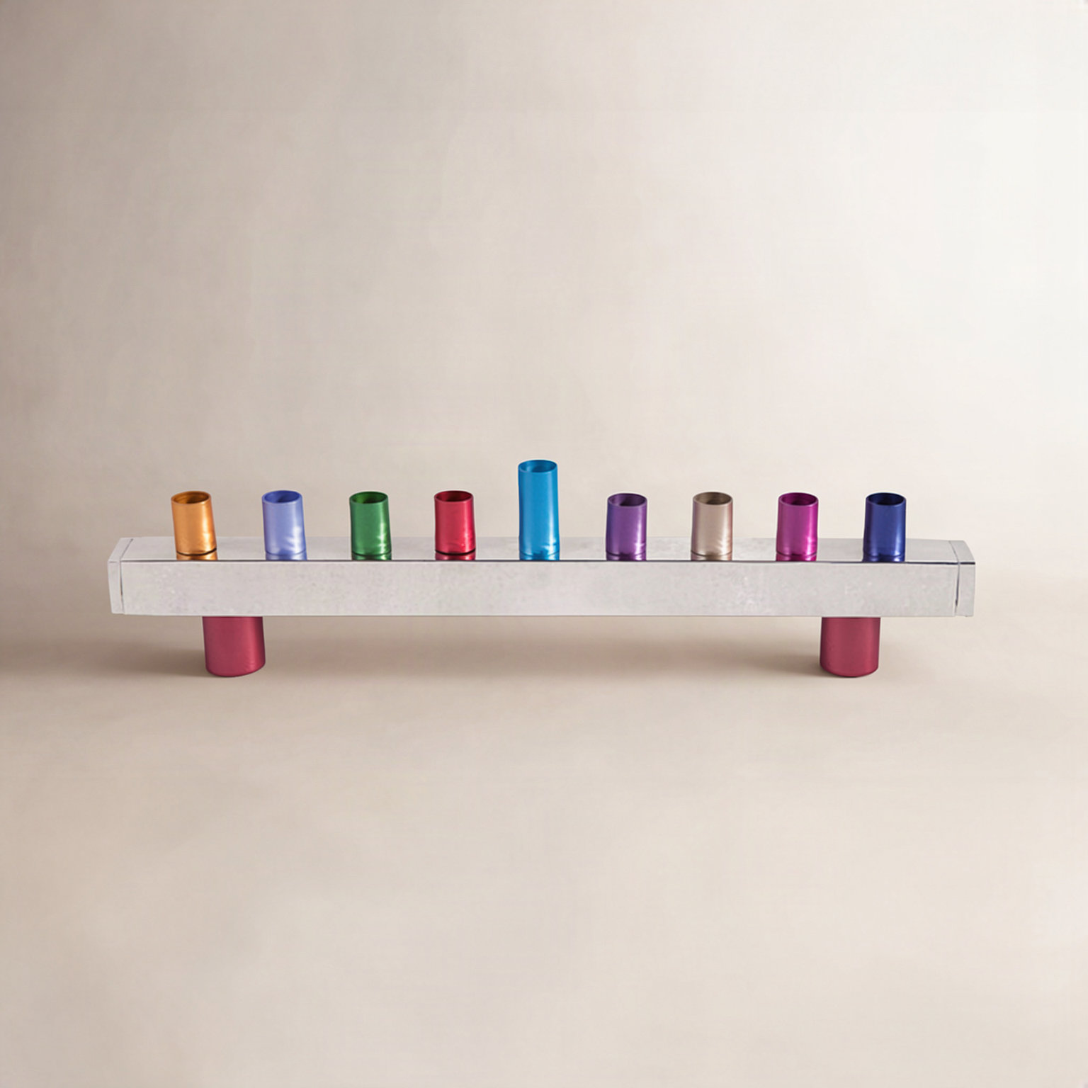 Silver Menorah, Orange/Green