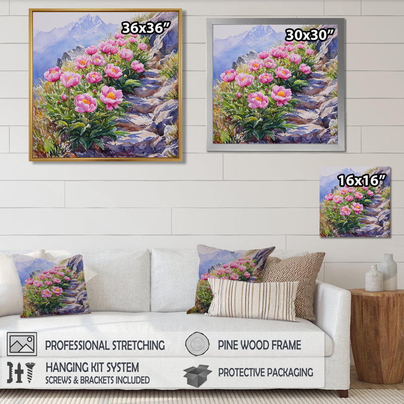 Pivoines le long du sentier de montagne IV - pivoines, art mural, Reproduction encadrée d'une seule photo, H 30 po x l 30 po
