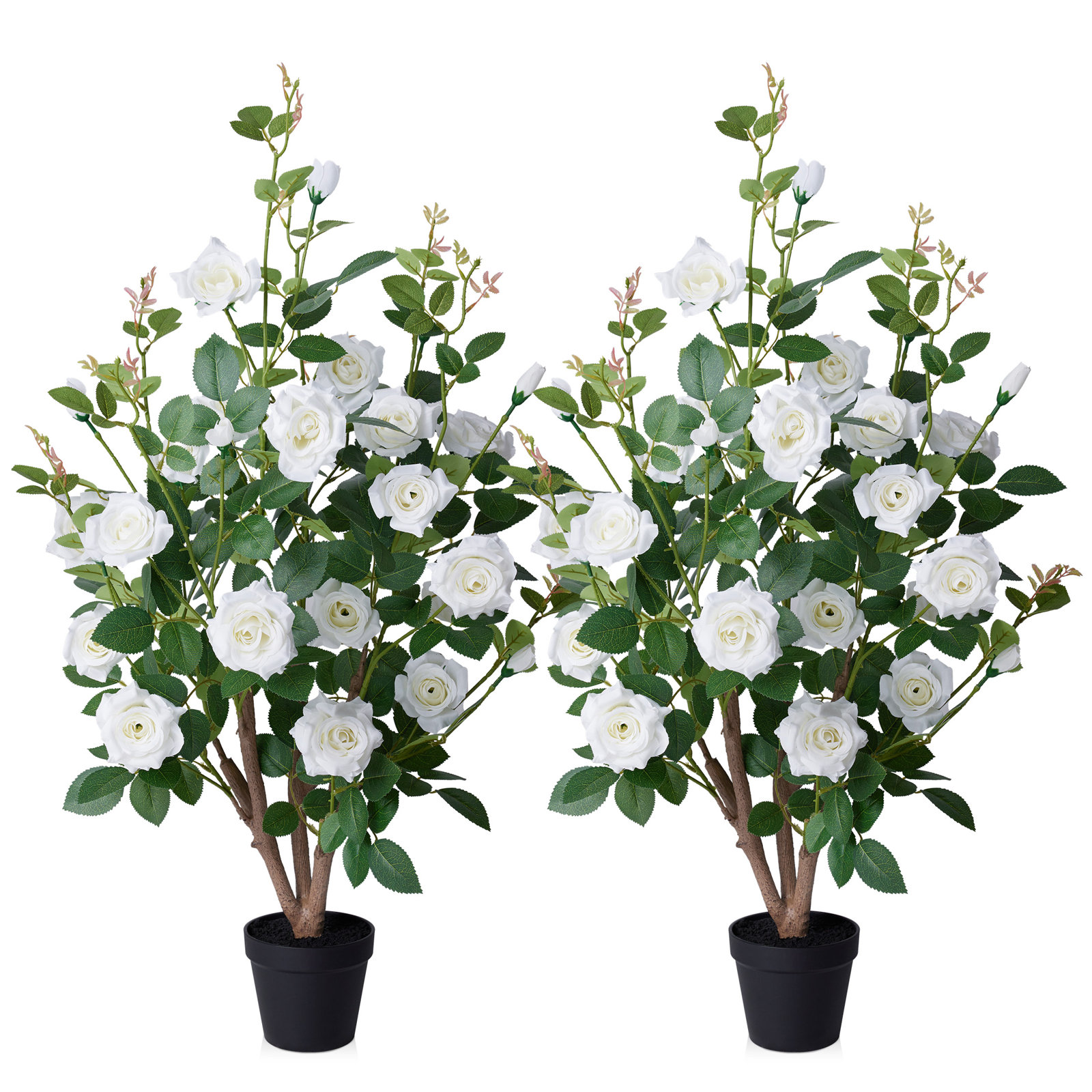 Ashwell Premium Lifelike Artificial Rose Tree In Pot - UV-Resistant Faux Floral Floor Plant With Lush Silk Blooms & Weighted Base For Indoor/Outdoor Home Décor