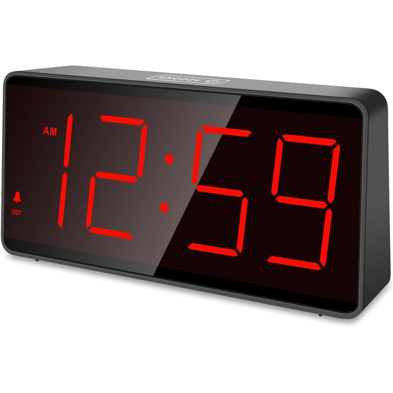 Battery Operated Digital Clock Alarm Clock Cordless Large Big Numbers 4 Dimmers For Seniors Adjustable Volume Loud Alarm Clock For Heavy Sleepers Adults (Red Digits)