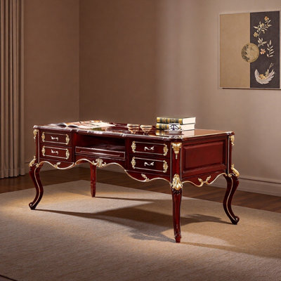 Bureau d'ordinateur brun-rouge durable