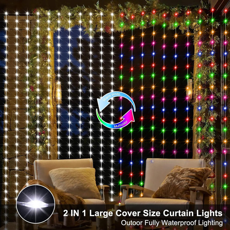 20Ft X 10Ft Large Curtain Lights Plug In, 600 LED Dual ...
