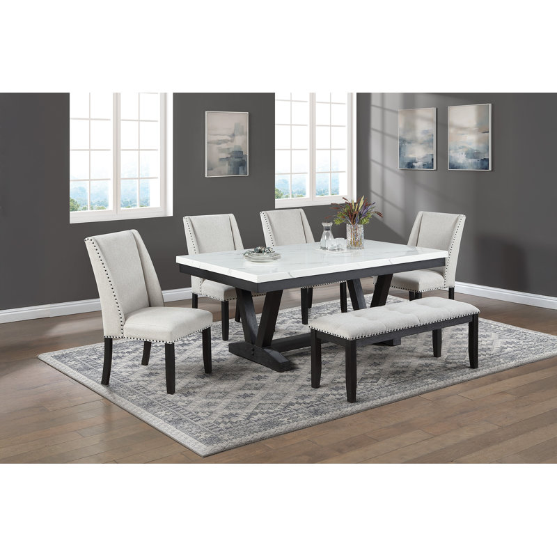 Shaye Dining Table Set, 6 Pieces: Table, Bench, 4 Chairs
