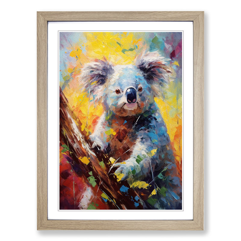 Koala Bear Impressionism - Framed Print, Oak, 64cm H x 46cm W x 2cm D