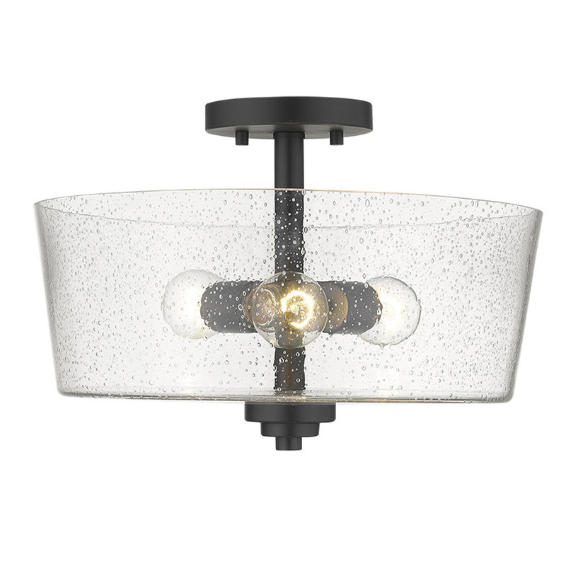 Plafonnier semi-encastré 3 lumières à tambour simple 15 po Pataskala, Noir mat