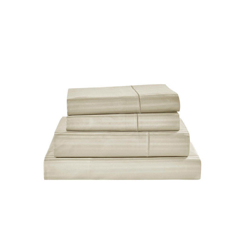 Bibb Home 1000 Thread Count Stripe Sheet Set - 100% Egyptian Cotton, Beige, Full
