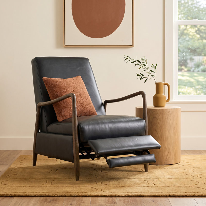 Arista Genuine Leather Recliner, Dakota Black Genuine Leather