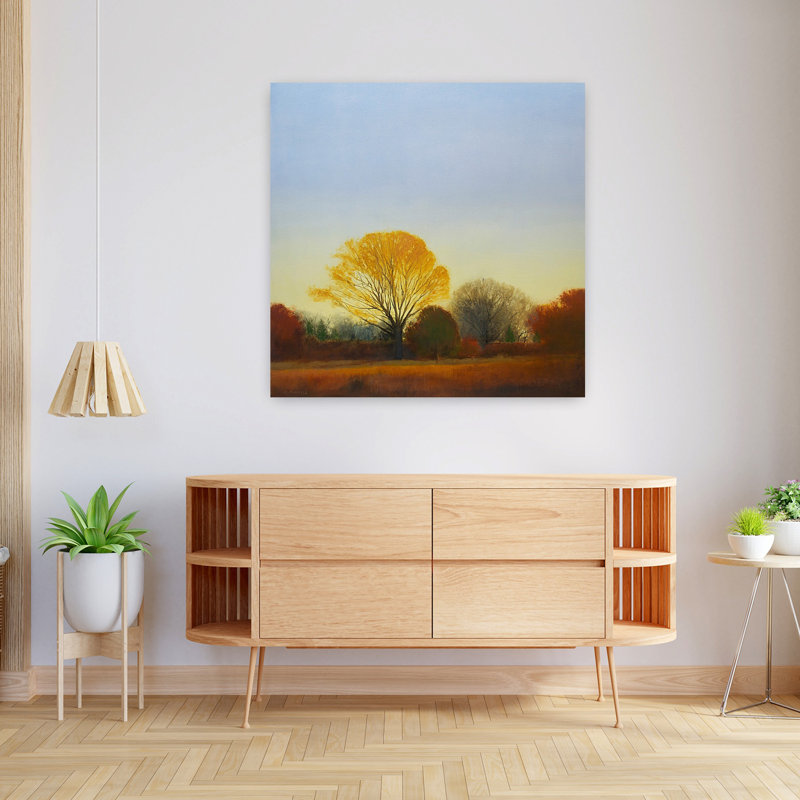 Buse à queue rouge, paysage abstrait contemporain, art naturel, H 36 po x l 36 po
