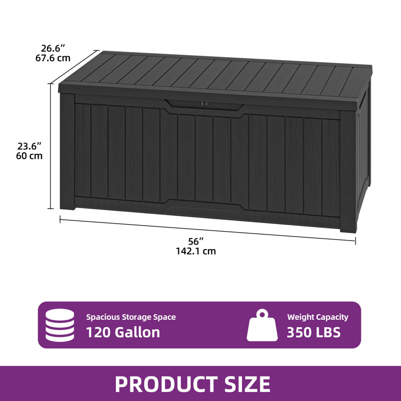 Boîte de rangement pour l'extérieur 120 gallons, Noir