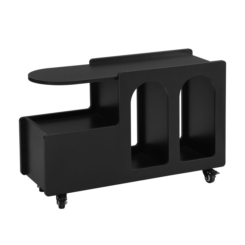 Mobile End Table With Lockable Wheels, Cream Style Side Table With Storage Drawer, Black