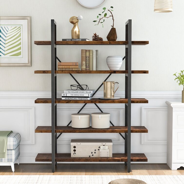 FABULAXE Industrial 42.5 in. Brown Wood and Metal 3-Shelf Etagere