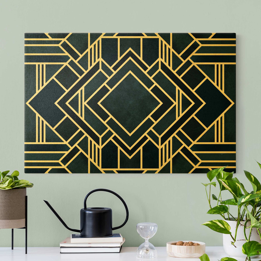 Leinwandbild Goldene Geoemetrie - Art Deco Blau von Elisabeth Fredriksson