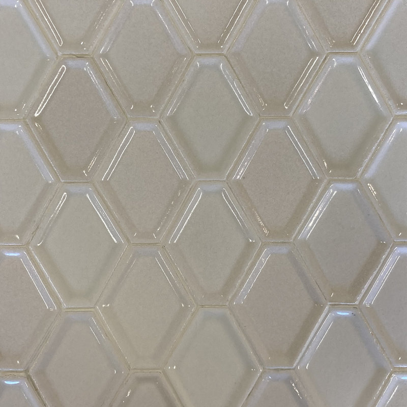 Miele 3" x 4" Beveled Ceramic Honeycomb Mosaic Wall Tile, Alabaster