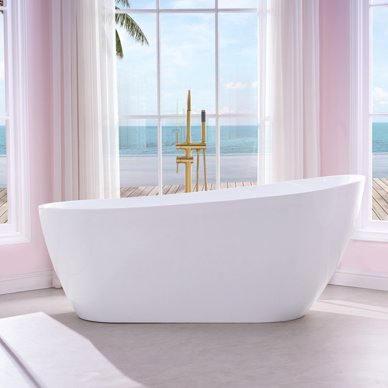 67'' W,71 GALLONS Freestanding Acrylic Soaking  Bathtub With Drain And Overflow Holes