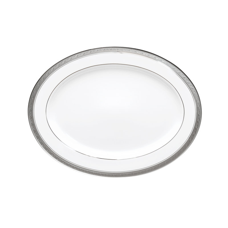 Noritake Crestwood Oval Platter, 1.5" H x 10.25" W x 14" L, Platinum