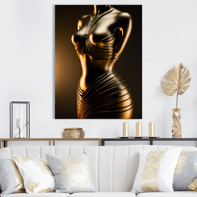 Élégant mannequin de robe dorée I - déco murale en métal femme moderne - MT81950, H 44 po x l 34 po x P 1 po