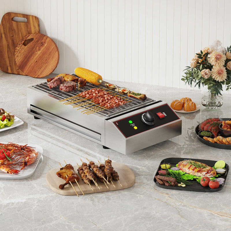 Barbecue d'intérieur électrique sans fumée 1800W, barbecue en acier inoxydable avec contrôle de température réglable