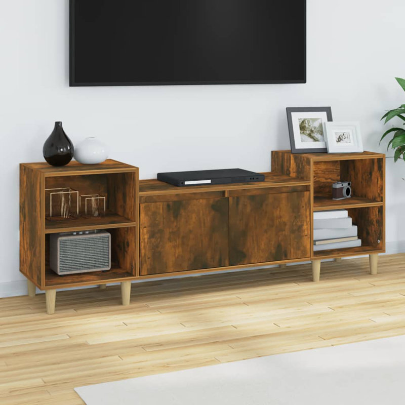 Koben Unfinished TV Stand for TVs up to 65", Smoked Oak