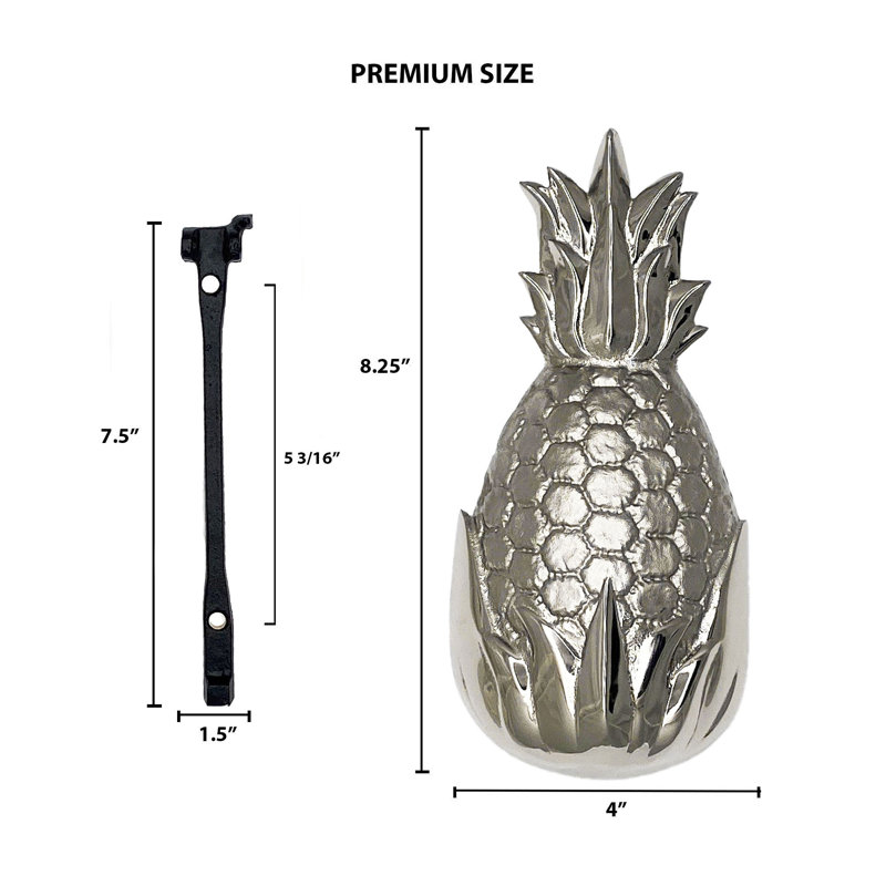 Heurtoir de porte Hospitality Pineapple, Argent nickel, 8,25 po x 4 po x 2,5 po