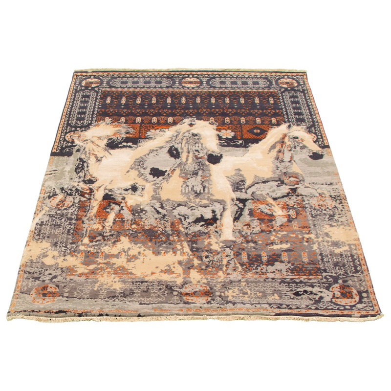 Tapis décoratif de conception unique 5 pi 5 po x 8 pi noué à la main New Age