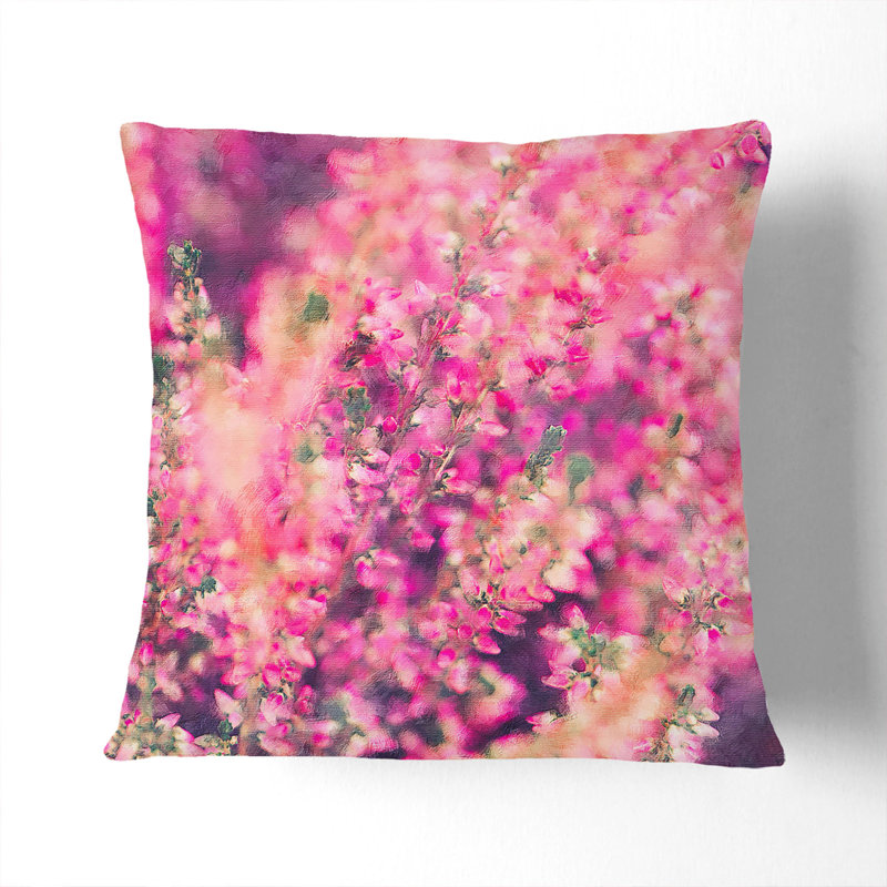 Pink Heather Painting Square Throw Cushion, 55cm H x 55cm W x 20cm D, Stone