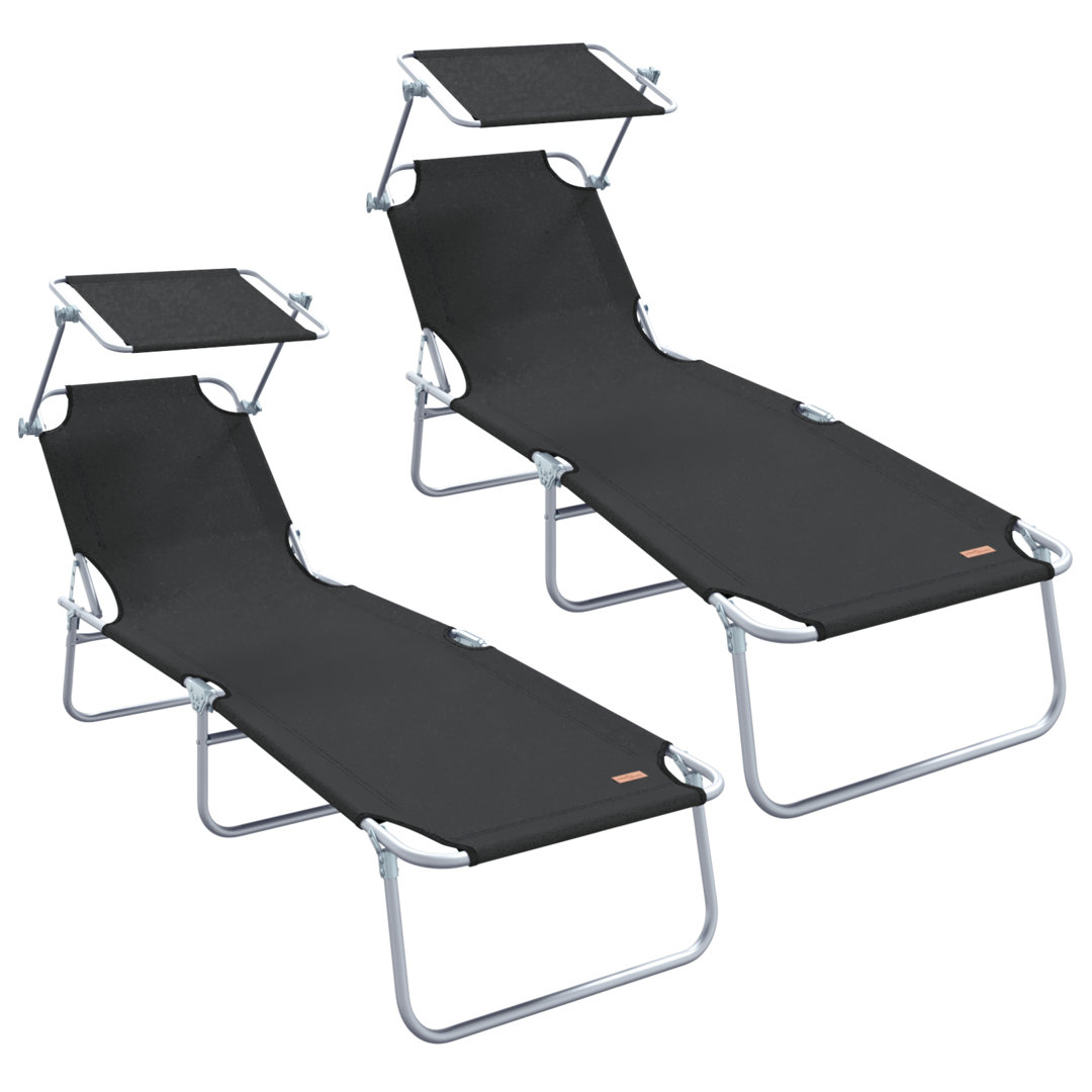 vidaXL Folding Sun Lounger with Canopy Outdoor Daybed Sunbed Steel and Fabric