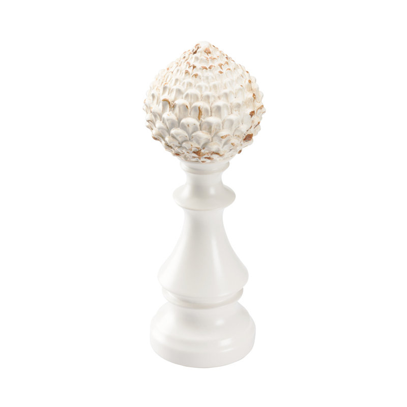 Fleuron artichaut, H 12,5 po x l 4,5 po x P 4,5 po, Blanc / glacis crème antique