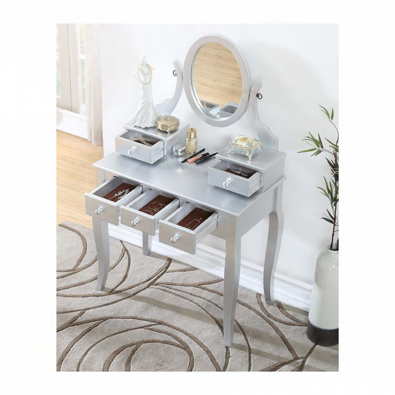 Ensemble coiffeuse et tabouret en bois, Argent argent
