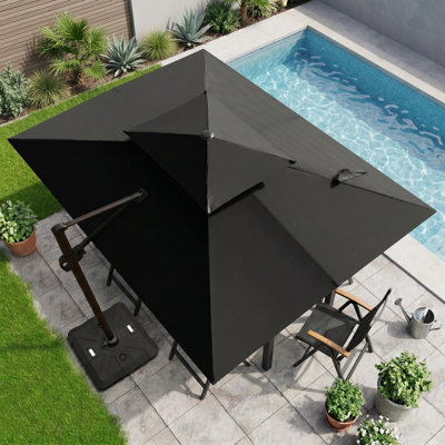 9 X 11 Ft Solar Led Light Rectangular Patio Cantilever Umbrella with Weighted Base