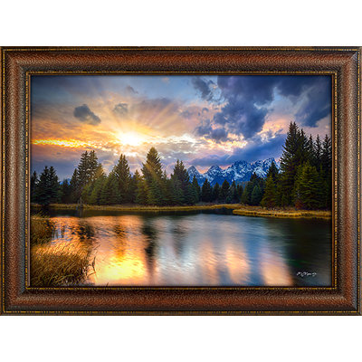 «Rocky Mountain Last Light Reflections» par Mitch Mansanarez - reproduction de photo sur toile encadrée