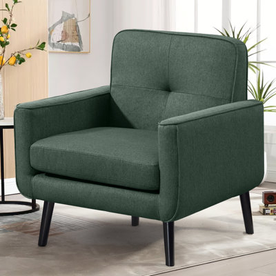 Mid Century Accent Chair, Fabric Modern Accent Chair with Wooden Frame, Cozy Armchair Reading Chair with Comfy Back for Apartment, Living Room, Bedroo by George Oliver