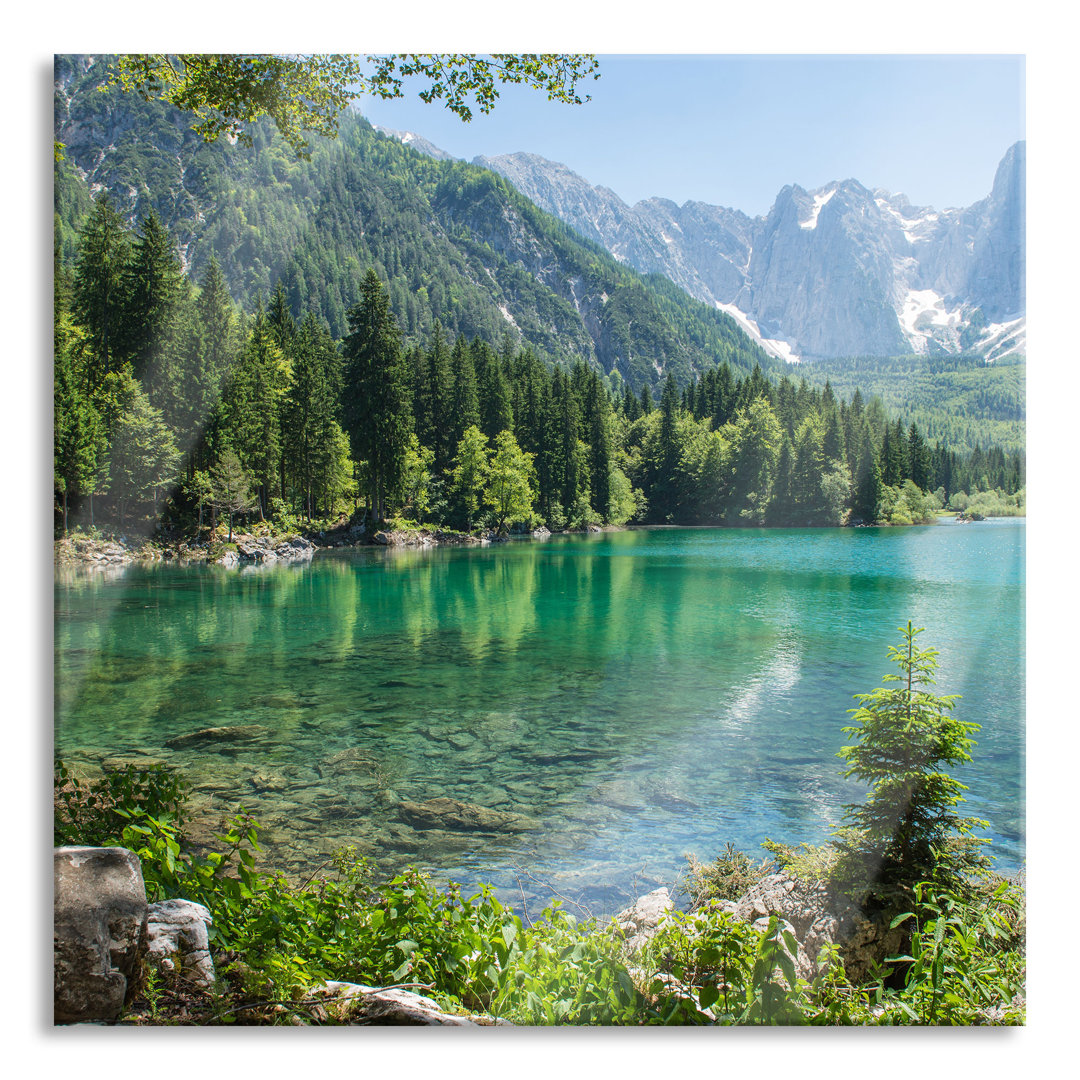 Ungerahmtes Foto auf Glas "Schöner See im Wald"